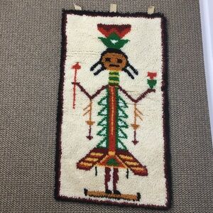 Vintage Latch Hook Wall Hanging Yei Katchina Native Southwestern Navajo Inspired